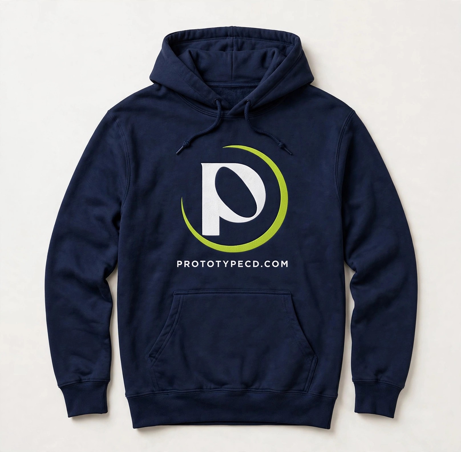 Prototype Signature Hoodie in navy with Prototype logo and prototypecd.com