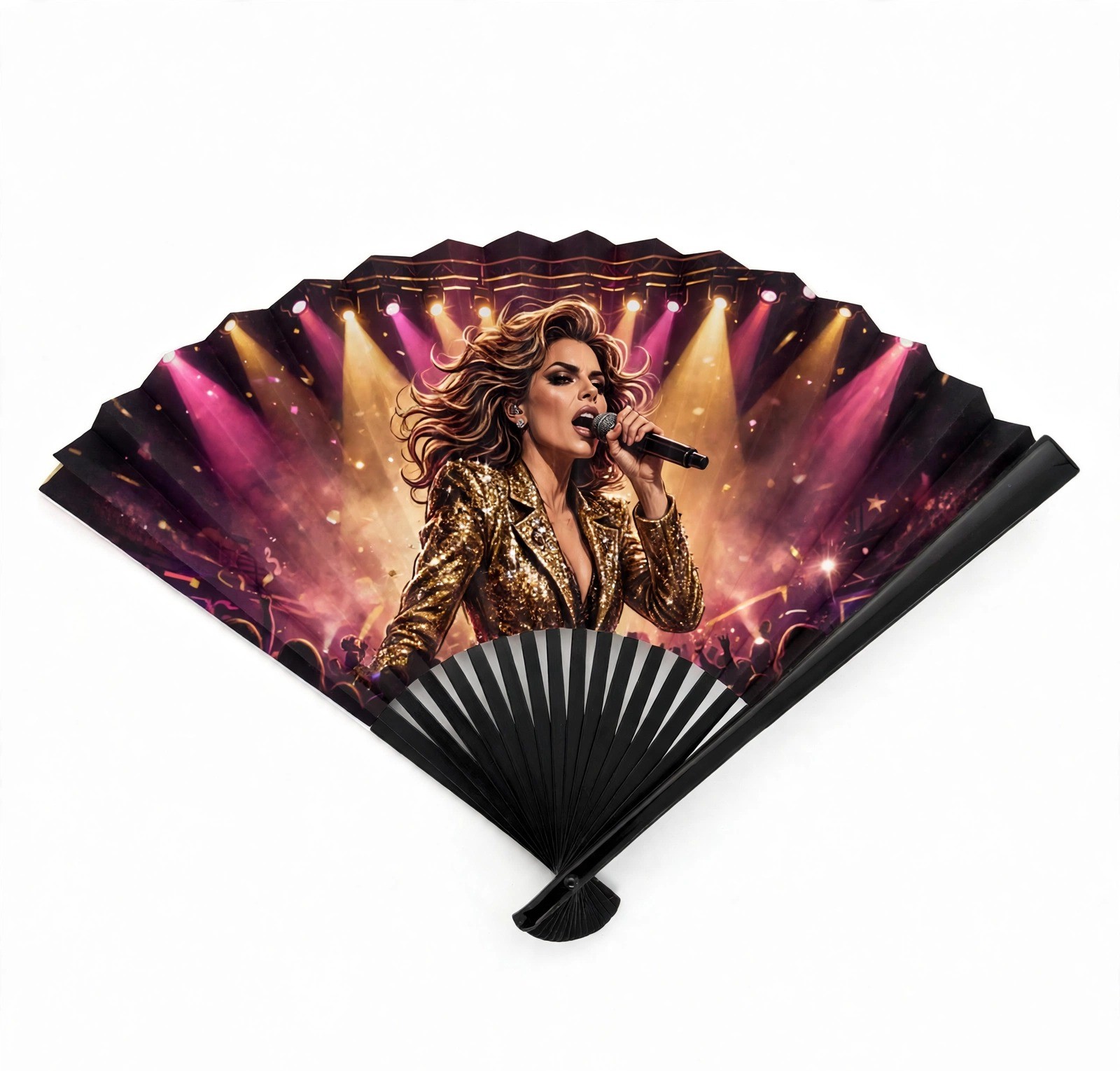 Custom folding hand fan with full-color glamorous concert artwork